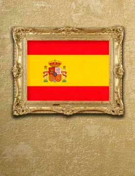 Flag from spain exposition in gold frame Stock Photos
