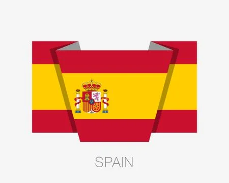 Flag of Spain. Flat Icon Waving Flag with Country Name Stock Illustration