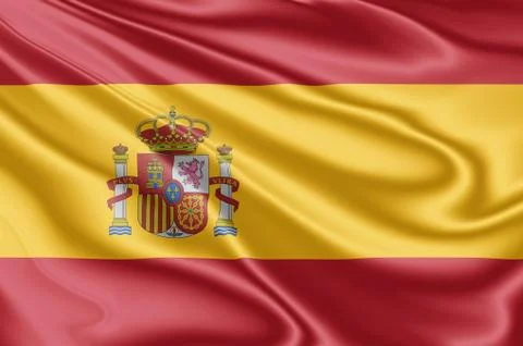 Flag of Spain fluttering in the wind in 3D illustration Stock Illustration