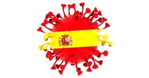 Flag of Spain on Seamless looping 3D animation of the covid-19 Corona Virus Video stock 166464037