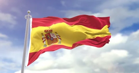 Flag Of Spain Sky Background. Spain Flag Wave Slow Motion And Loop 4K. Video stock 96418550