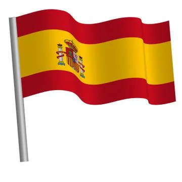 Flag of Spain waving on a pole Stock Illustration