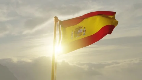 Flag of Spain Waving, Realistic Animation, 4K UHD 60 FPS Slow-Motion Video stock 125645164