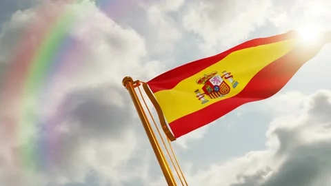 Flag of Spain Waving, Realistic Animation, 4K UHD 60 FPS Slow-Motion Stock Footage 136486313