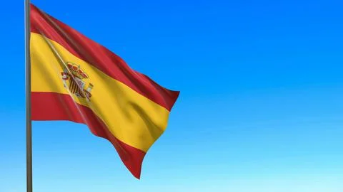 Flag of Spain waving in the wind on flagpole against the sky 3d-rendering イラスト素材