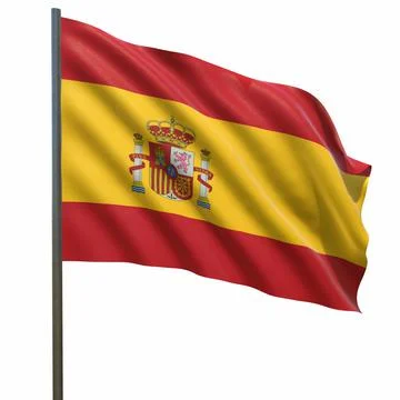 Flag of Spain waving in the wind on a white background 3d-rendering イラスト素材