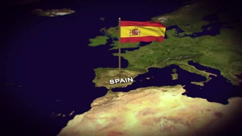 The Flag of Spain on the World Map, Spain map with flag 3d animation Stock Footage 289639754