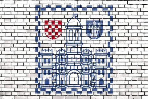 Flag of Split painted on brick wall Illustrazione stock