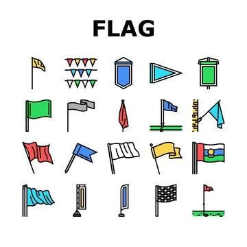 Flag start web pennant map icons set vector Stock Illustration