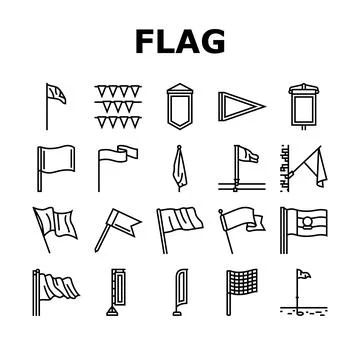 Flag start web pennant map icons set vector Stock Illustration