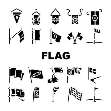 Flag start web pennant map icons set vector Stock Illustration