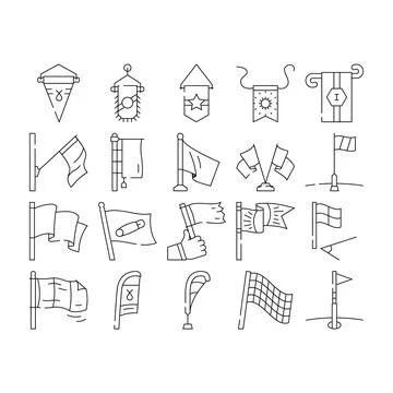 Flag start web pennant map icons set vector Stock Illustration