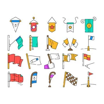 Flag start web pennant map icons set vector Stock Illustration