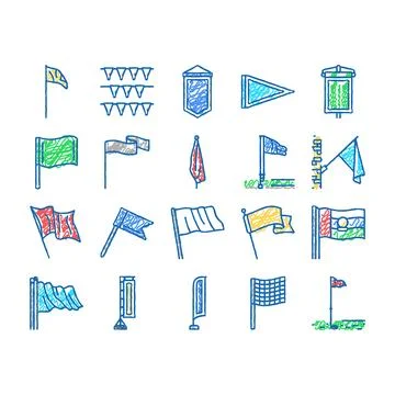 Flag start web pennant map icons hand drawn Stock Illustration