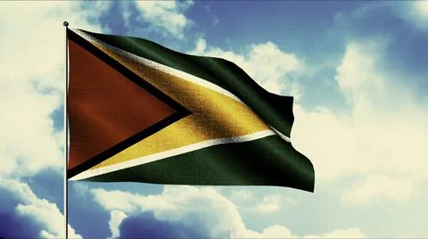 The flag of the State of Guyana swaying in the wind against a blue sky with Stock Illustration