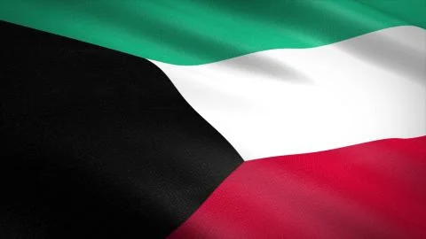 Flag of the State of Kuwait. Realistic waving flag 3D render illustration with Stock Illustration