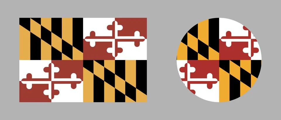 Flag of state Maryland. Circle, rectangular flag of Maryland. Maryland round Stock Illustration