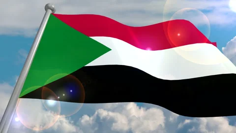 The flag of the state of Sudan is developing in the wind against a blue sky Stock Footage 134574980