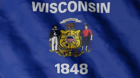 Flag of state Wisconsin waving in the wind. Video footage. Stock Footage 168482428