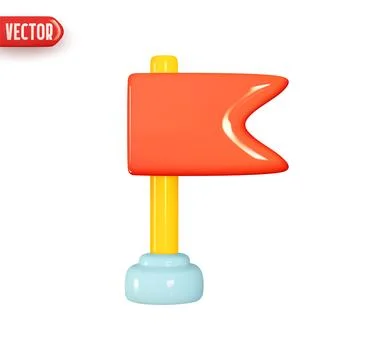 Flag on stick. Flagpole with red flag. Realistic 3d design element In plastic Illustrazione stock