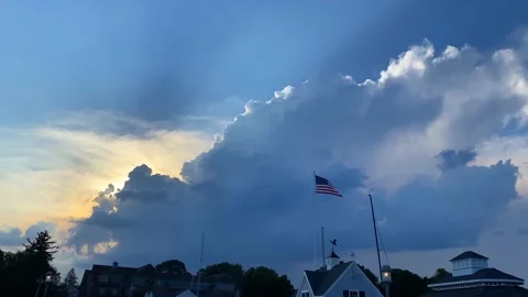 Flag Storm Cloud Sunset Pan Stock Footage 156816521