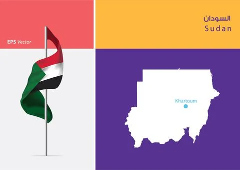 Flag of Sudan on white background with Map Stock Illustration