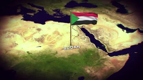 The Flag of Sudan on the World Map, Sudan map with flag 3d animation Stock Footage 289639744