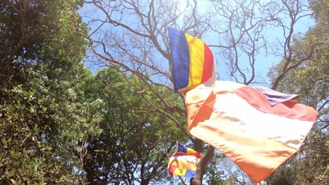 A flag with sun flare behind it in Sri Lanka, HD. Stock Footage 140245831