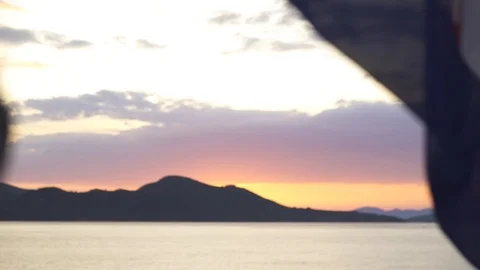 Flag on sunset on seaside, Croatia, Stock Footage 86090702