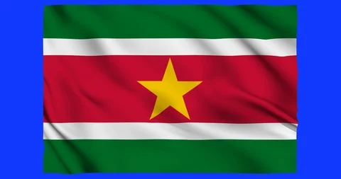 Flag of Surinam waving on a samless loop over an easily removable background Stock Footage 98372802
