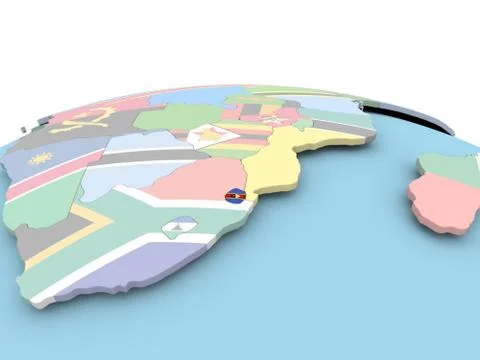 Flag of Swaziland on bright globe Stock Illustration