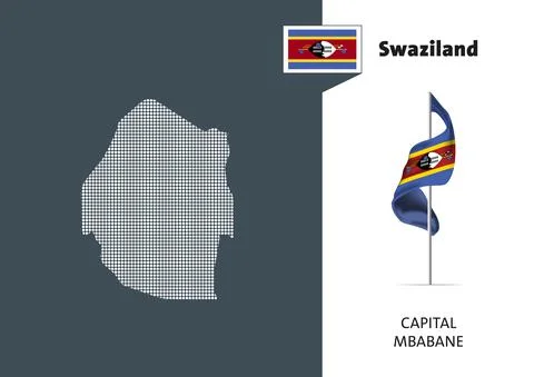 Flag of Swaziland on white background. Dotted map of Swaziland Stock Illustration