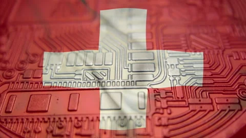 Flag of Swiss Confederation flag with Bitcoin Cryptocurrency Stock Footage 167919136