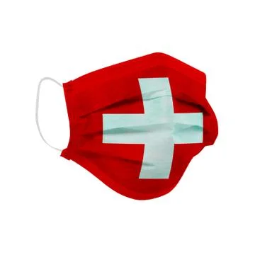 Flag of Switzerland with medical mask. Coronavirus concept Stock Photos