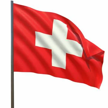 Flag of Switzerland waving in the wind on a white background 3d-rendering イラスト素材