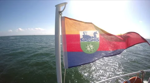 Flag of Sylt on boat with waves 스톡 동영상 68160912