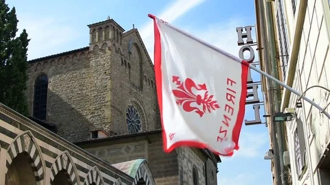 A flag with the symbol of Florence waving in to the wind Video stock 83594145