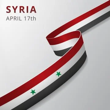 Flag of Syria. 17th of April. Vector illustration. Wavy ribbon on gray backgr Stock Illustration