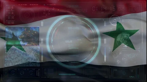 Flag of Syria. Damascus.Technology Interaction. Digital background concept Stockbeeldmateriaal 88534796