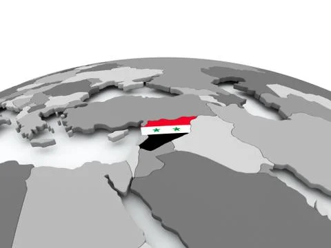 Flag of Syria on globe Stock Illustration