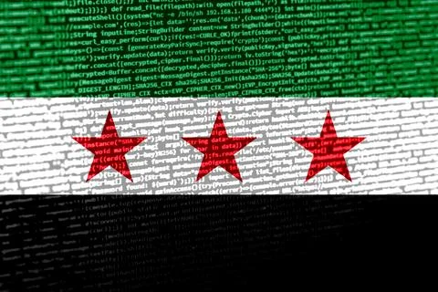 Flag of Syria over digital code. Concept of cybersecurity, innovation, and .. Stock Photos