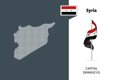 Flag of Syria on white background. Dotted map of Syria Stockillustratie