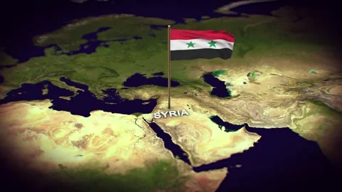 The Flag of Syria on the World Map, Syria map with flag 3d animation Stock Footage 289642365