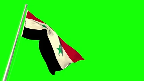 Flag of Syrian Arab Republic is waving on strong wind on green screen Stock Footage 291616061