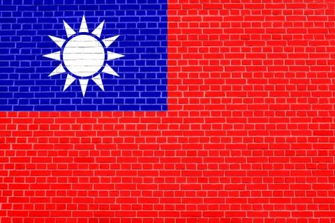 Flag of Taiwan on brick wall texture background Stock Illustration