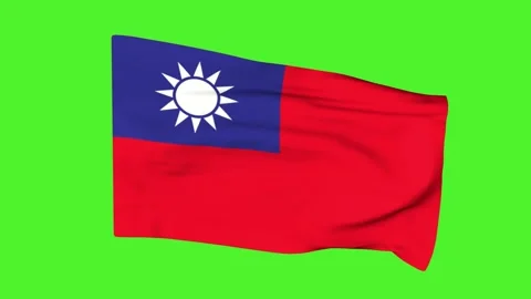 Flag of Taiwan on a green screen. 3D animation. Stock Footage 234166231