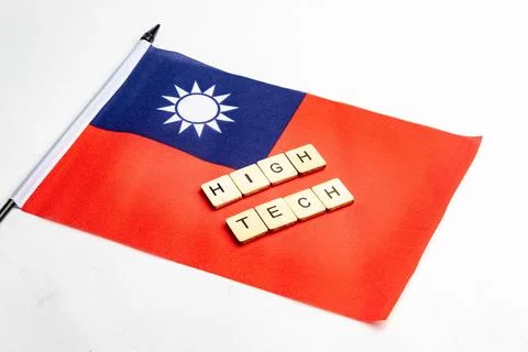 The flag of Taiwan with High Tech written across Stock Photos