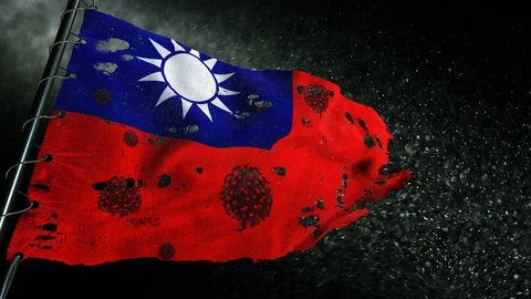 The flag of Taiwan is torn and marked with the virus of covid-19 . 스톡 동영상 127199891
