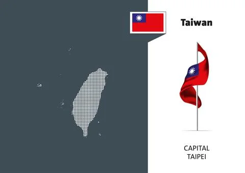 Flag of Taiwan on white background. Dotted map of Taiwan Stock Illustration