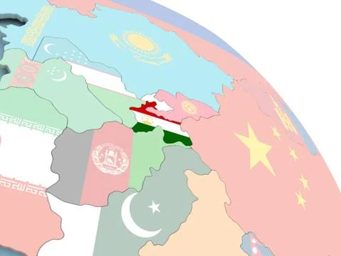 Flag of Tajikistan on globe Stock Illustration